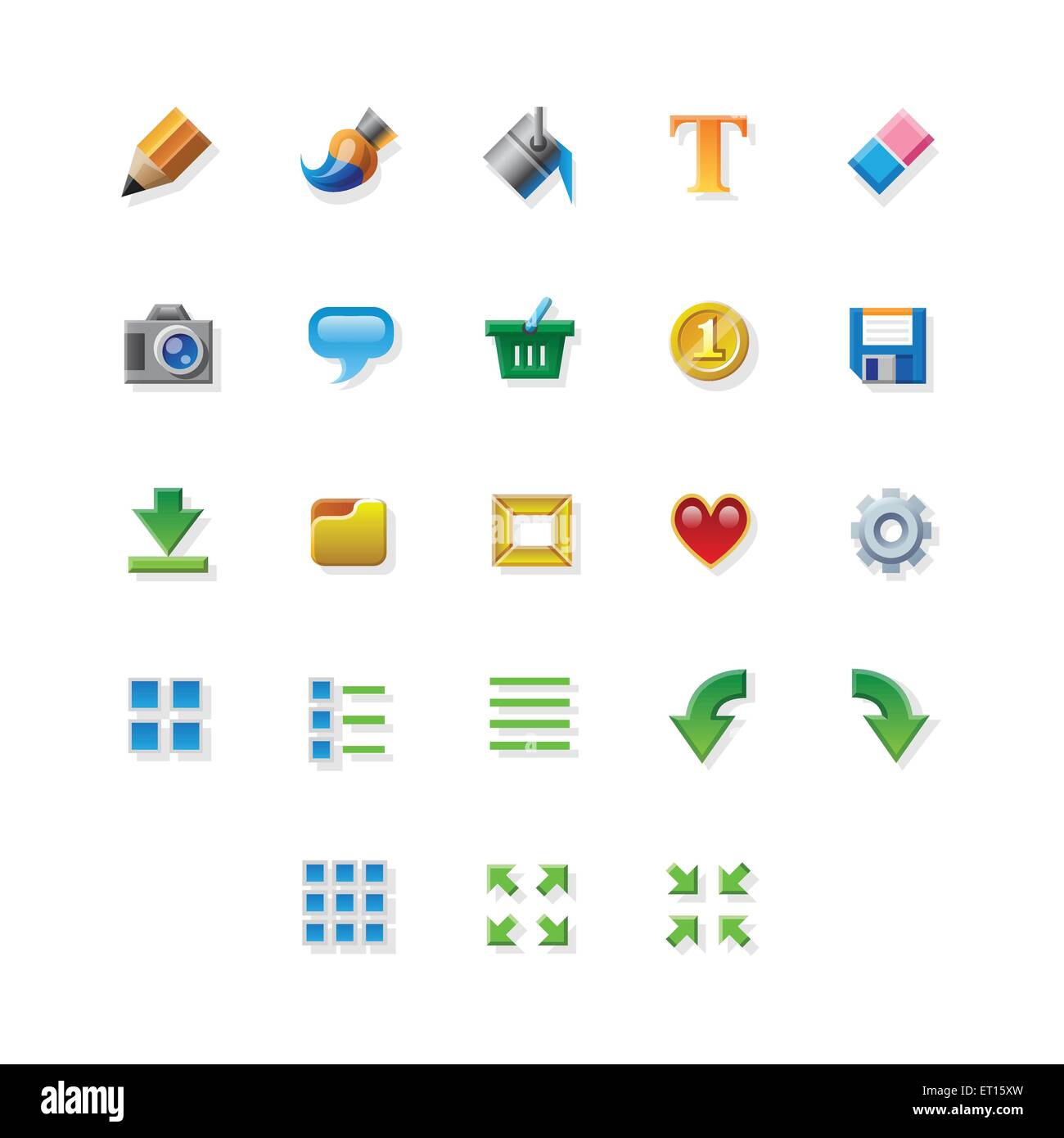 23 bunten Web app Grafikeditor Werkzeuge Symbole auf weißem Hintergrund. 10 RGB EPS-Vektor-Icons set Stock Vektor
