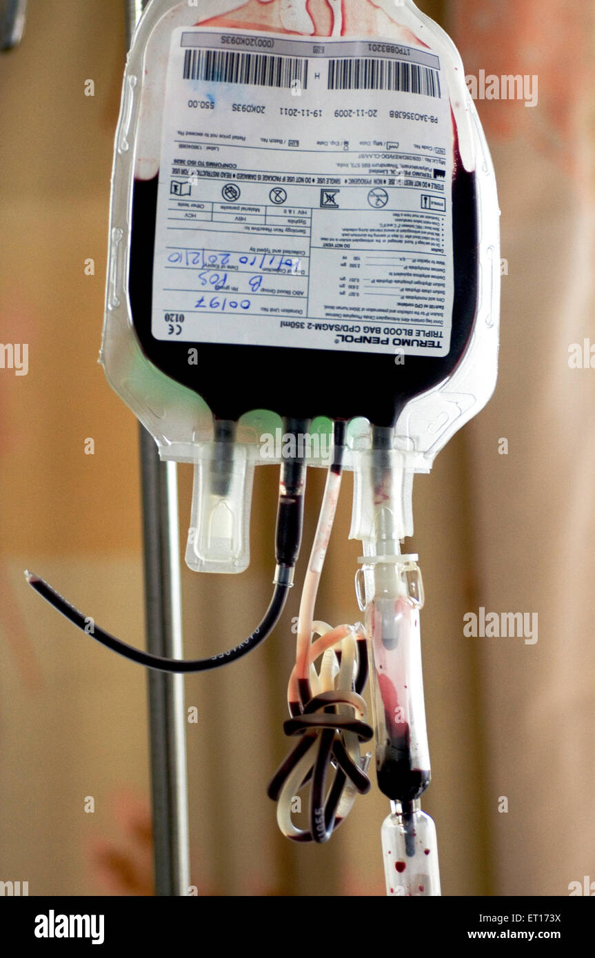 Blutbeutel Bluttransfusion Stockfoto
