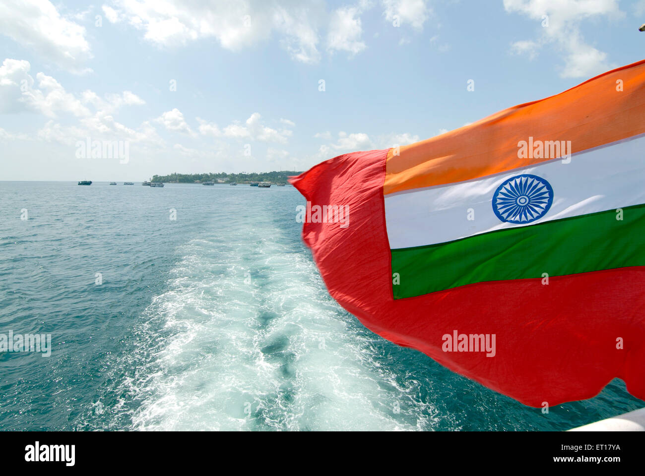 Indische Flagge flattern, Neil Island, Andaman Inseln, Port Blair, Andaman und Nicobar Inseln, Unionsgebiet von Indien, UT, Indien, Asien Stockfoto