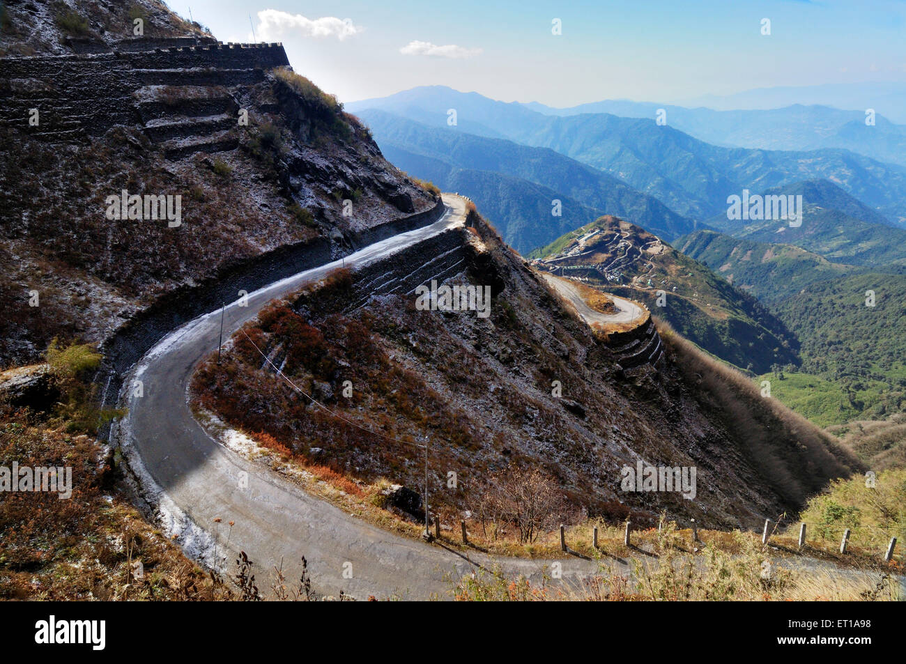 Schneefall auf der alten Seidenstraße Zuluk (Dzuluk) Sikkim Indien Asien Stockfoto