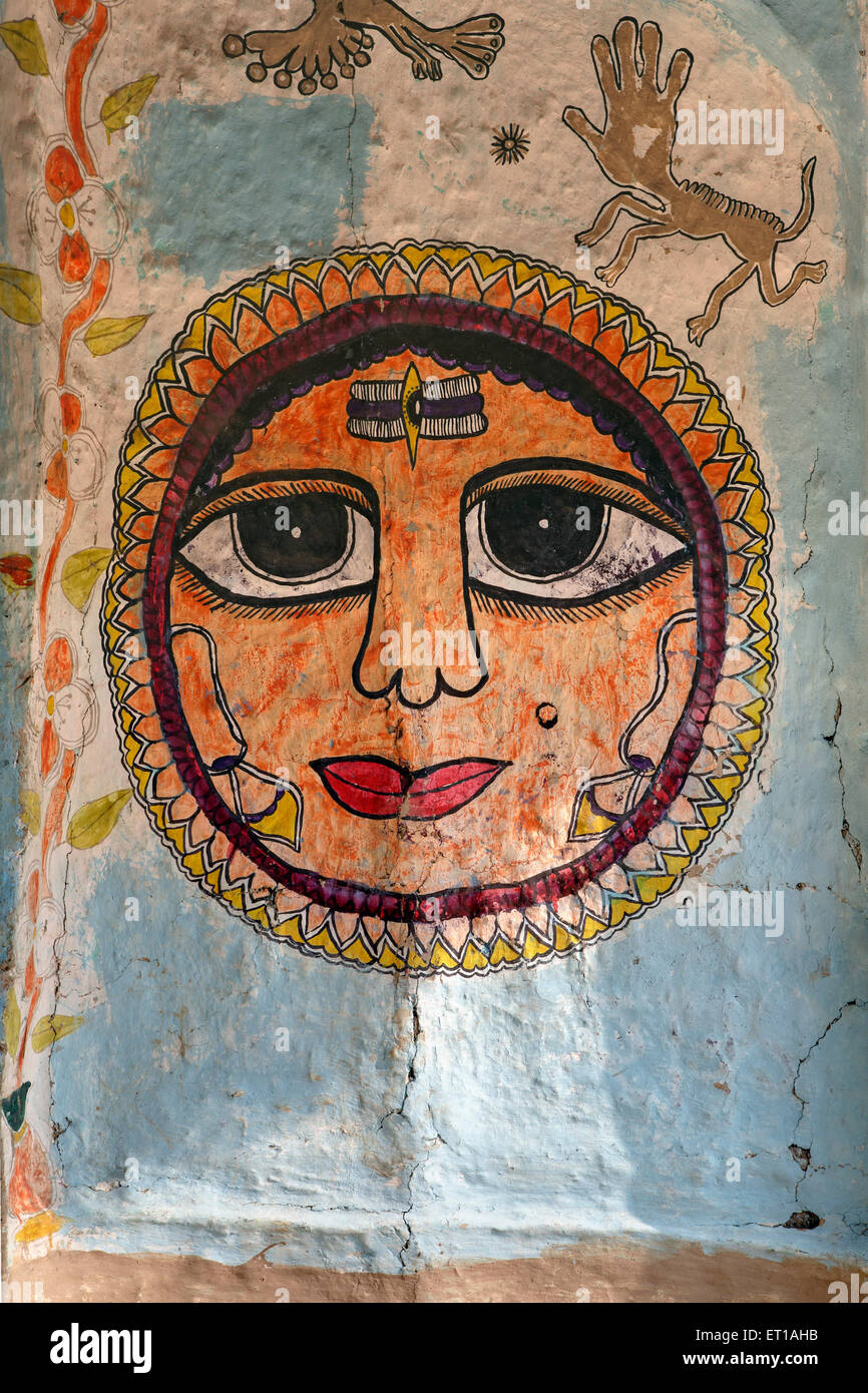 Sonnengott Gemälde an der Wand Madhubani Bihar Indien Asien Stockfoto