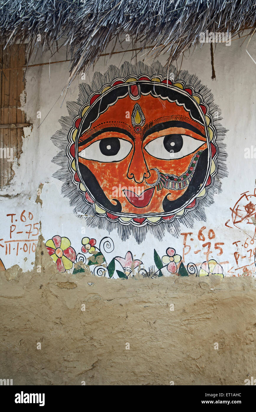 Sonnengott Gemälde an der Wand Madhubani Bihar Indien Asien Stockfoto
