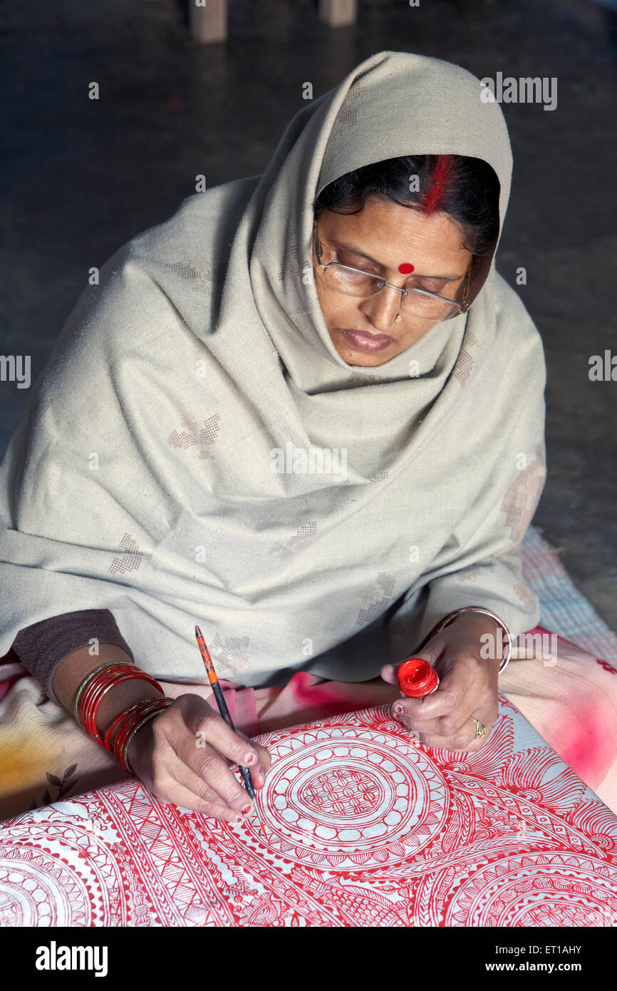 Frau Maler Kohbar Madhubani Bihar in Indien Asien Stockfoto