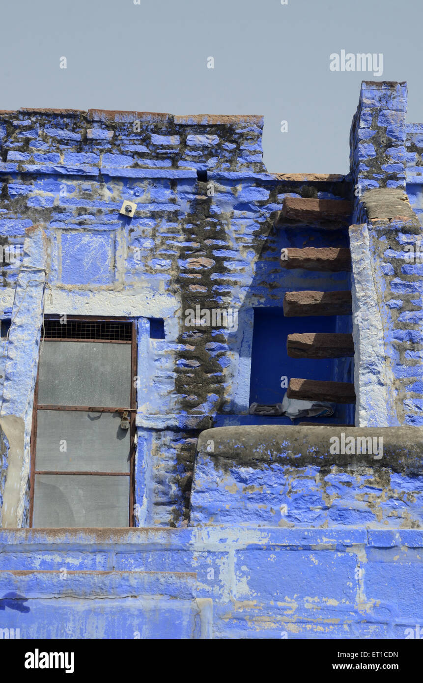 Blaues Haus in Brahmpuri in Jodhpur Rajasthan Indien Stockfoto