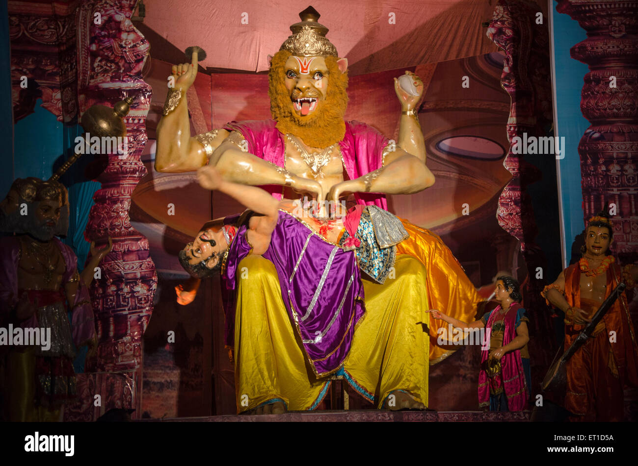 Großen Idol von Narsinh Avtar in einem Pandals in Bara Gali Ganpati Utsav Mumbai Indien Asien Stockfoto