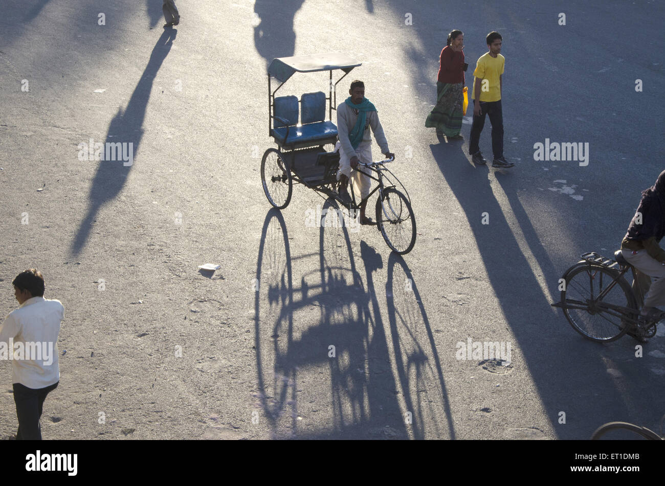 Fahrrad Rikscha unterwegs in Jaipur in Rajasthan, Indien Stockfoto