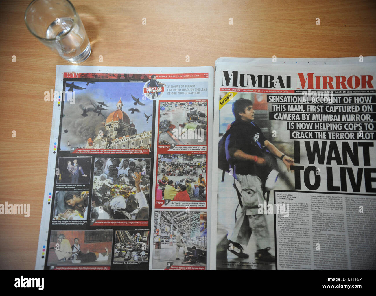 Mumbai Mirror Zeitung; Terroranschlag von Deccan Mudschaheddin am 26. November 2008 in Bombay Stockfoto