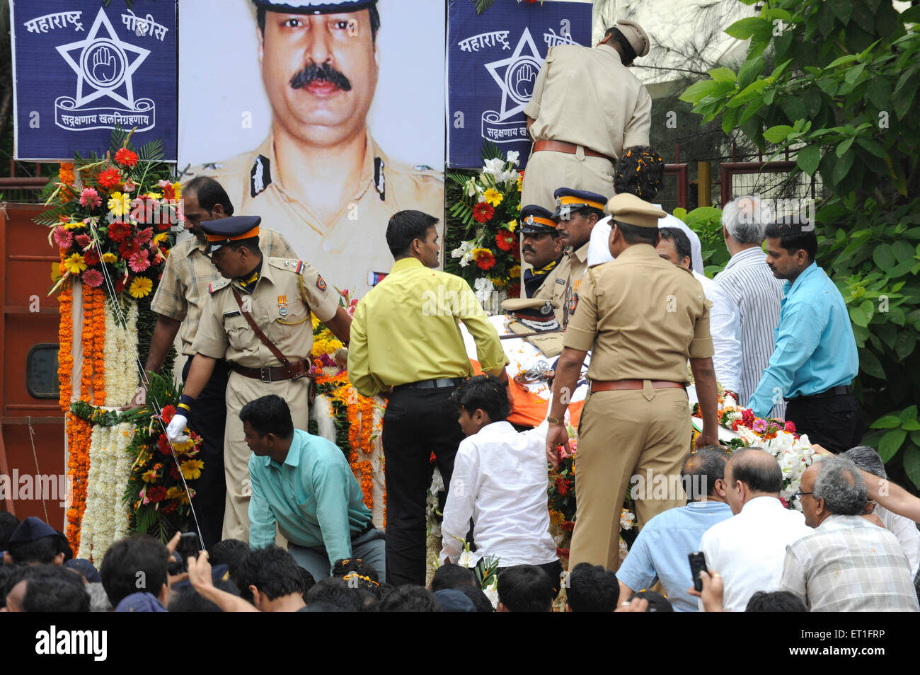 Homage, Hemant Karkare, Chief Anti Terrorism Squad, tötete 2008 Terroranschlag in Mumbai, Bombay, Mumbai, Maharashtra, Indien Stockfoto