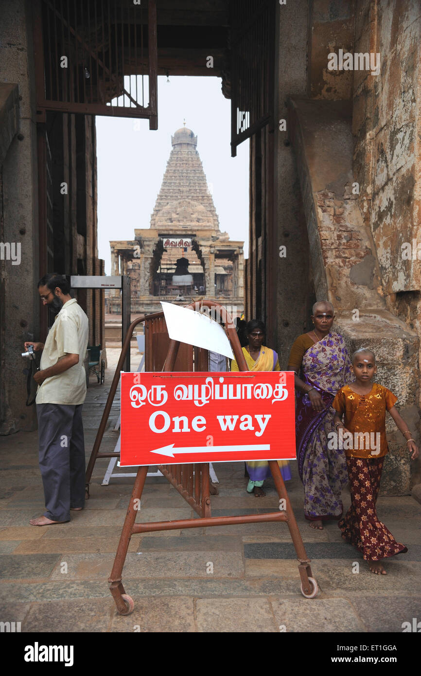 Schild am Sri Brihadisvara Brihadeshwara Tempel; Thanjavur; Tamil Nadu; Indien Stockfoto
