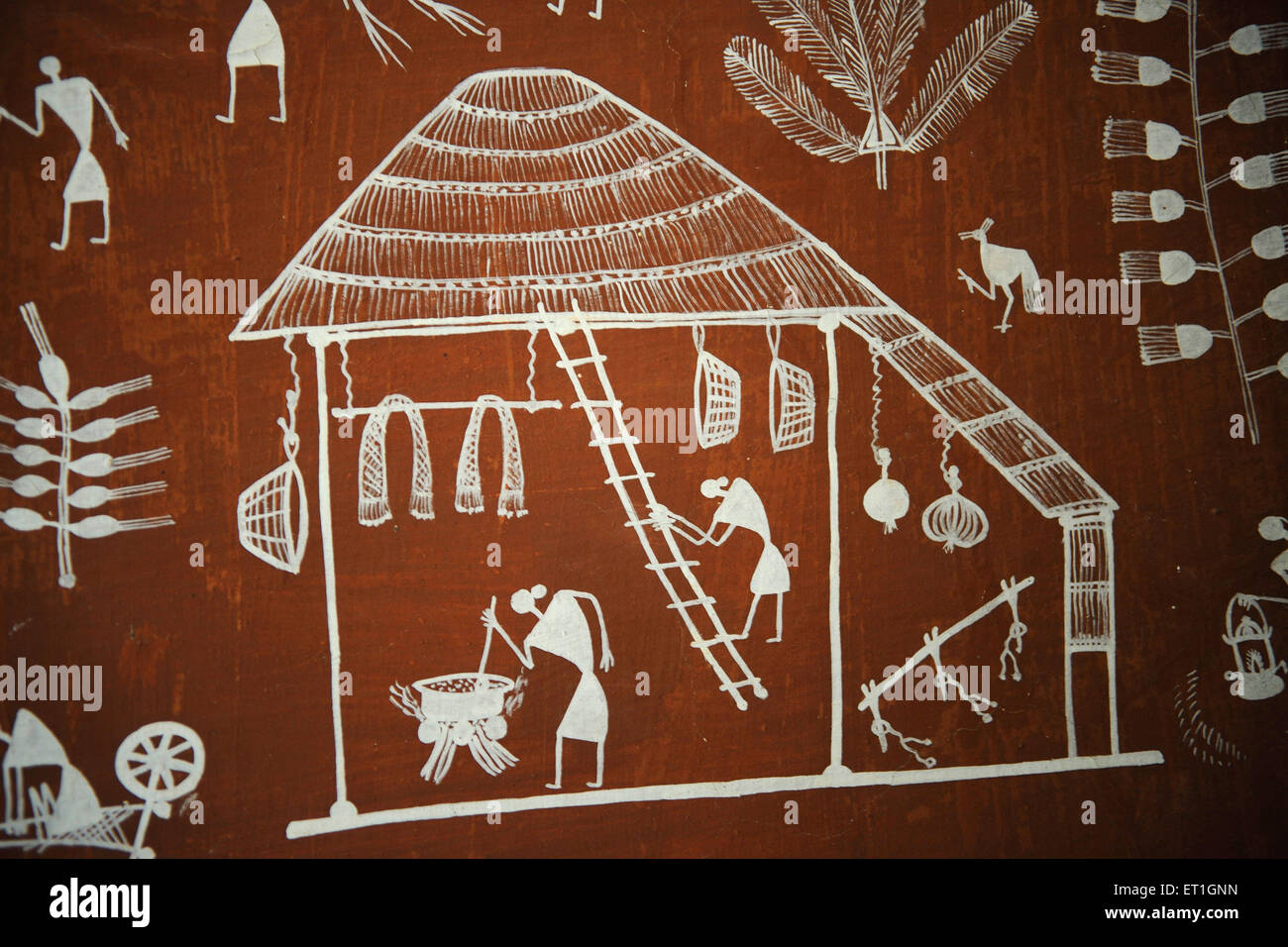 Warli Malerei, Warli Kunst, Stammeskunst, Maharashtra, Indien, Asien Stockfoto