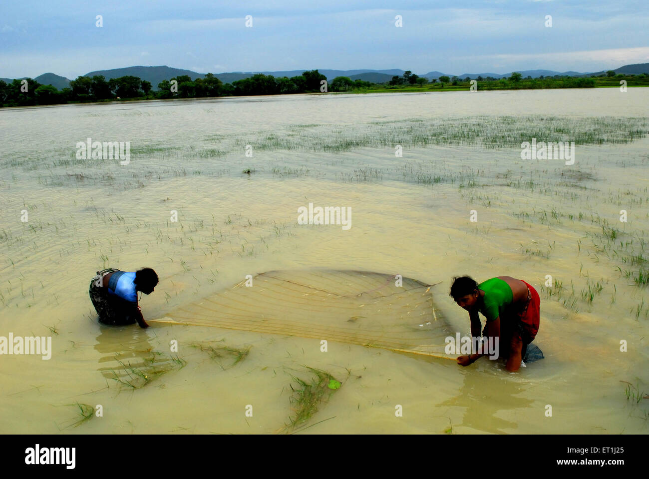 Frauen, die Fische fangen, Ho-Stamm, Stammes, Chakradharpur, West Singhbhum, Jharkhand, Indien, Asien Stockfoto