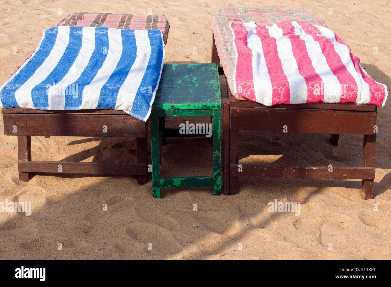 Strandkörbe Calangute Goa Indien Asien Stockfoto