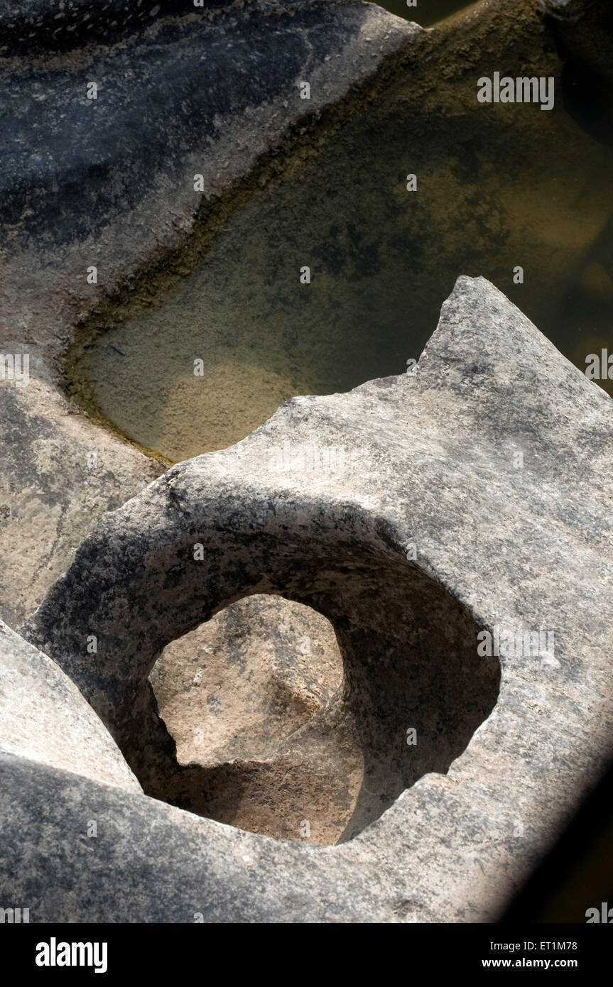 Abstrahieren Sie in Form von Rock Muster mit Wasser in den Fluss Kukadi Nighoj Maharashtra Indien Asien Stockfoto