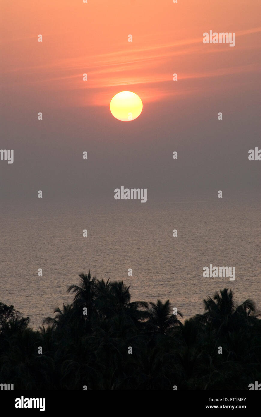 Sonnenuntergang, Anjarle, arabisches Meer, Dapoli, Ratnagiri, Maharashtra, Indien, Asien Stockfoto