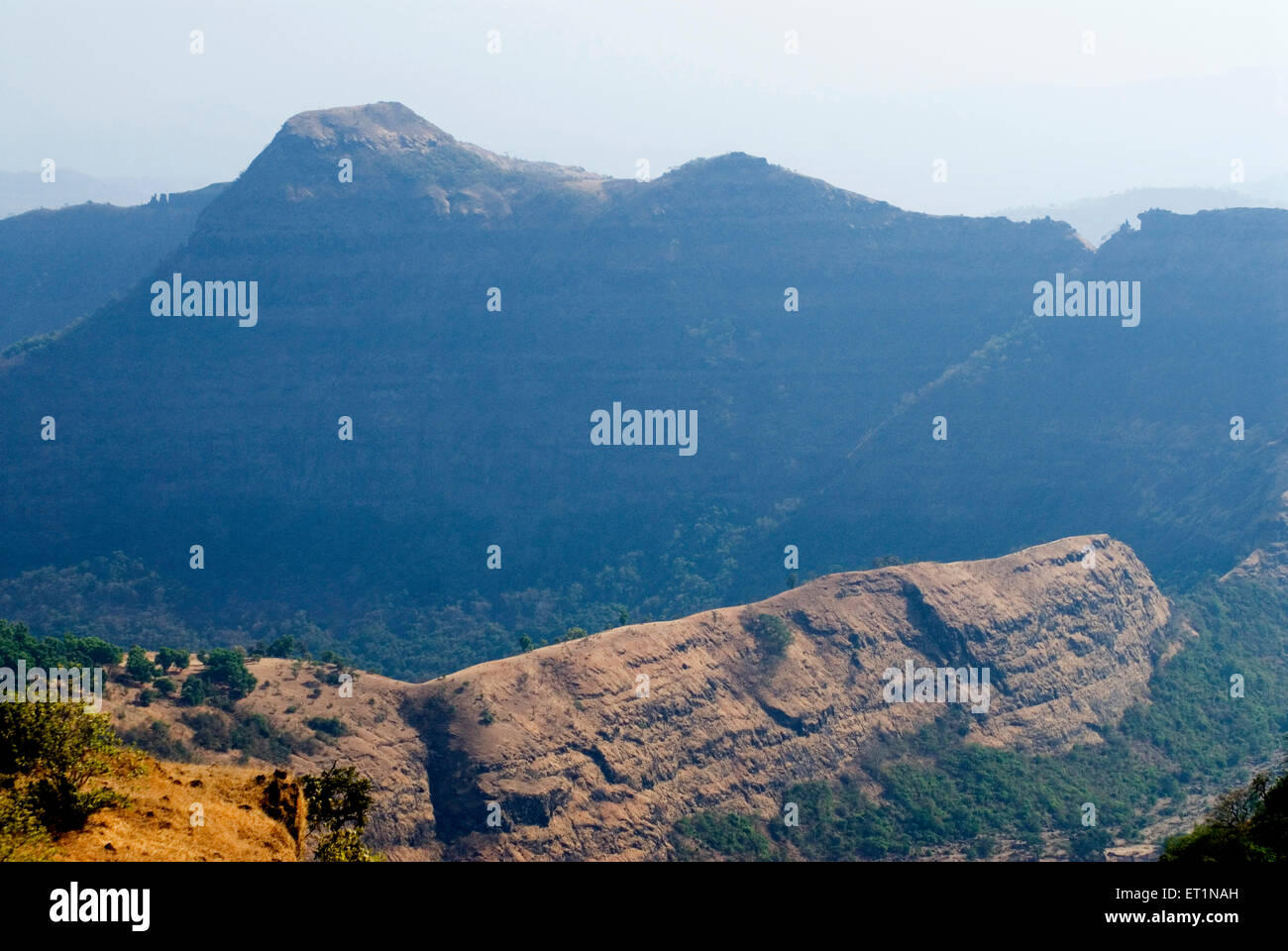 Mountain Range Sahyadri von Raigad Fort; Maharashtra; Indien Stockfoto
