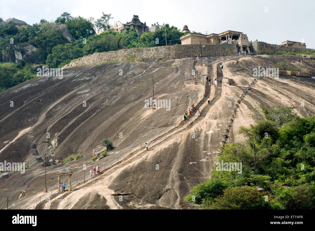 Stein schneiden Schritte Vindhyagiri Hügel; Sravanabelagola; Hassan; Karnataka; Indien Stockfoto