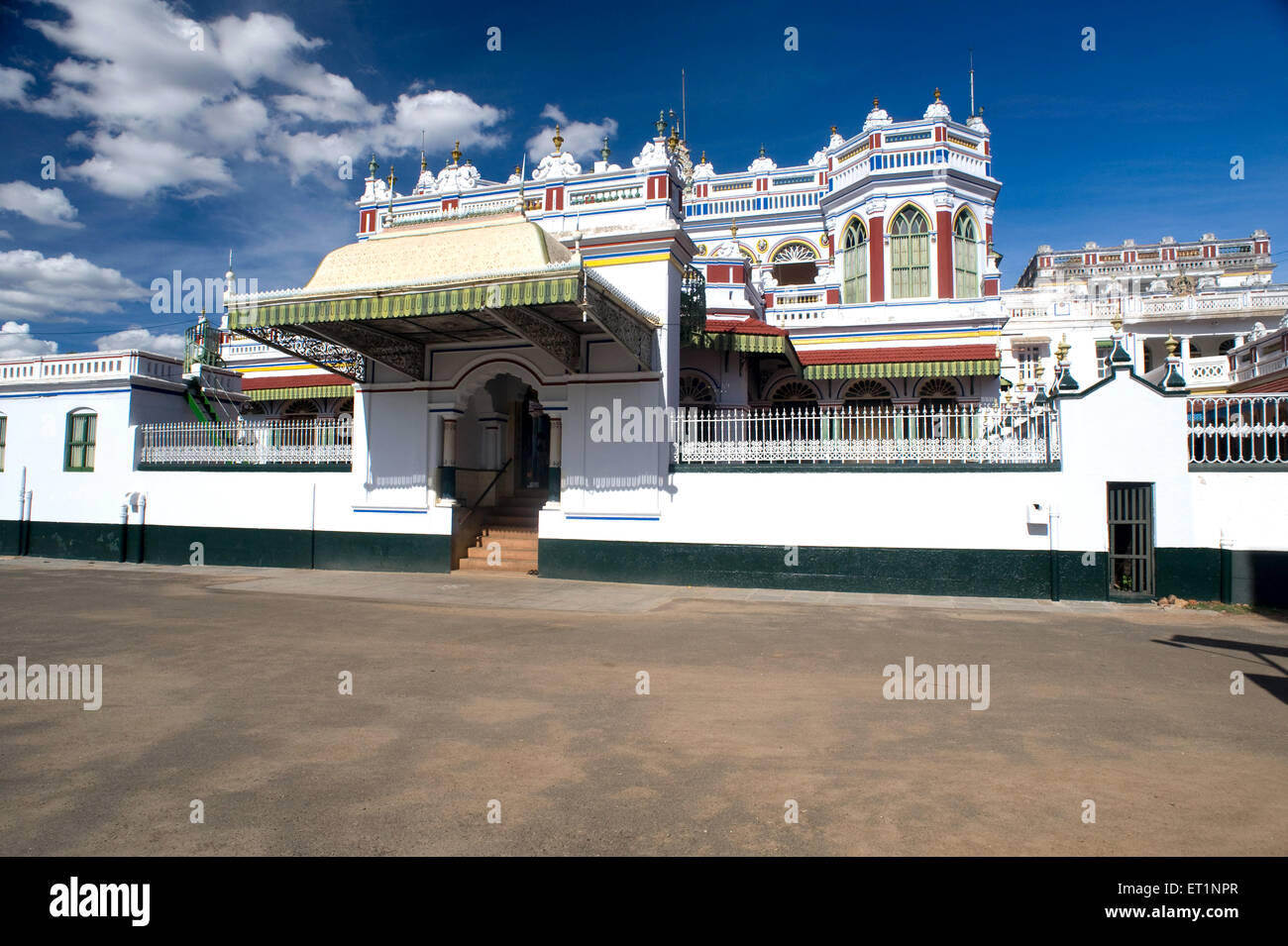 Kanadukathan Chettinadu Palace Eingang, Chettinadu Architektur, Chettiar Häuser, Kanadukathan, Karaikudi taluk, Tamil Nadu, Indien, Asien Stockfoto