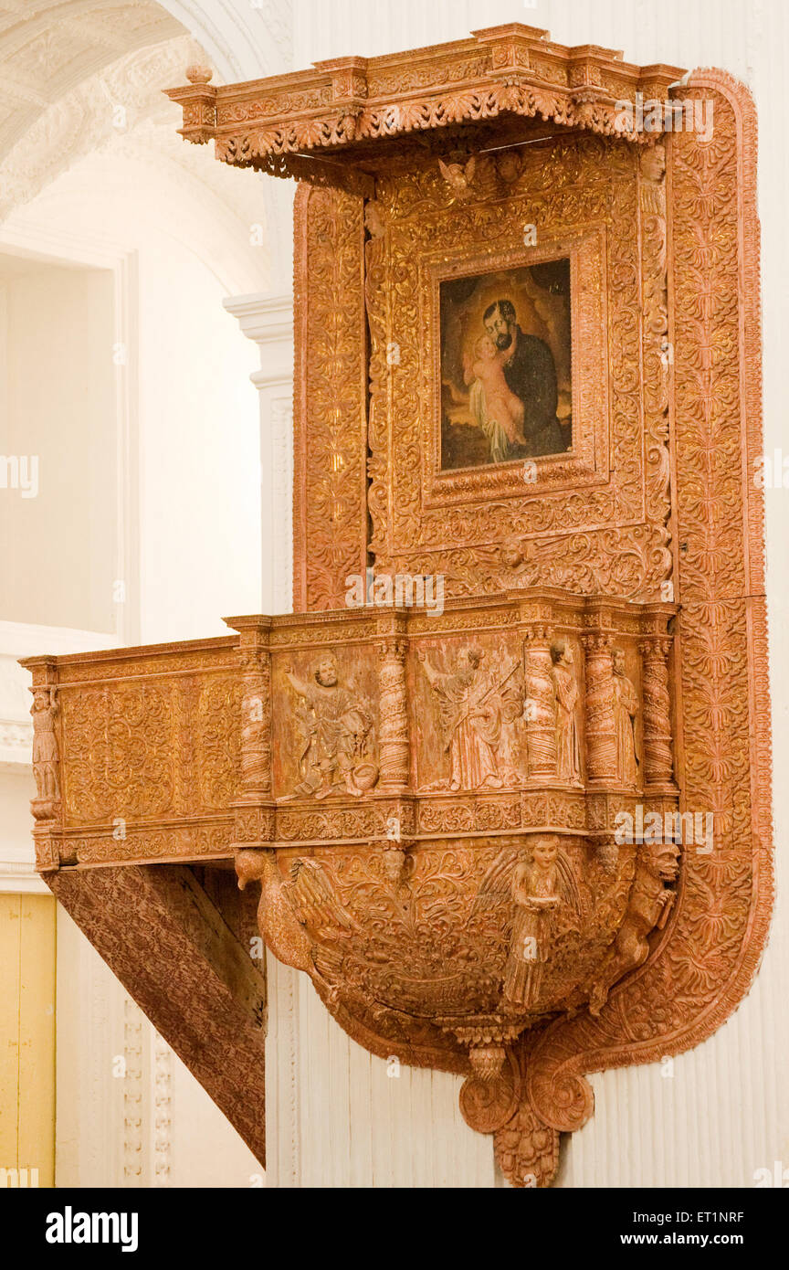 Holzschnitzerei in der Kirche von St. Cajetan; Old Goa; Indien Stockfoto