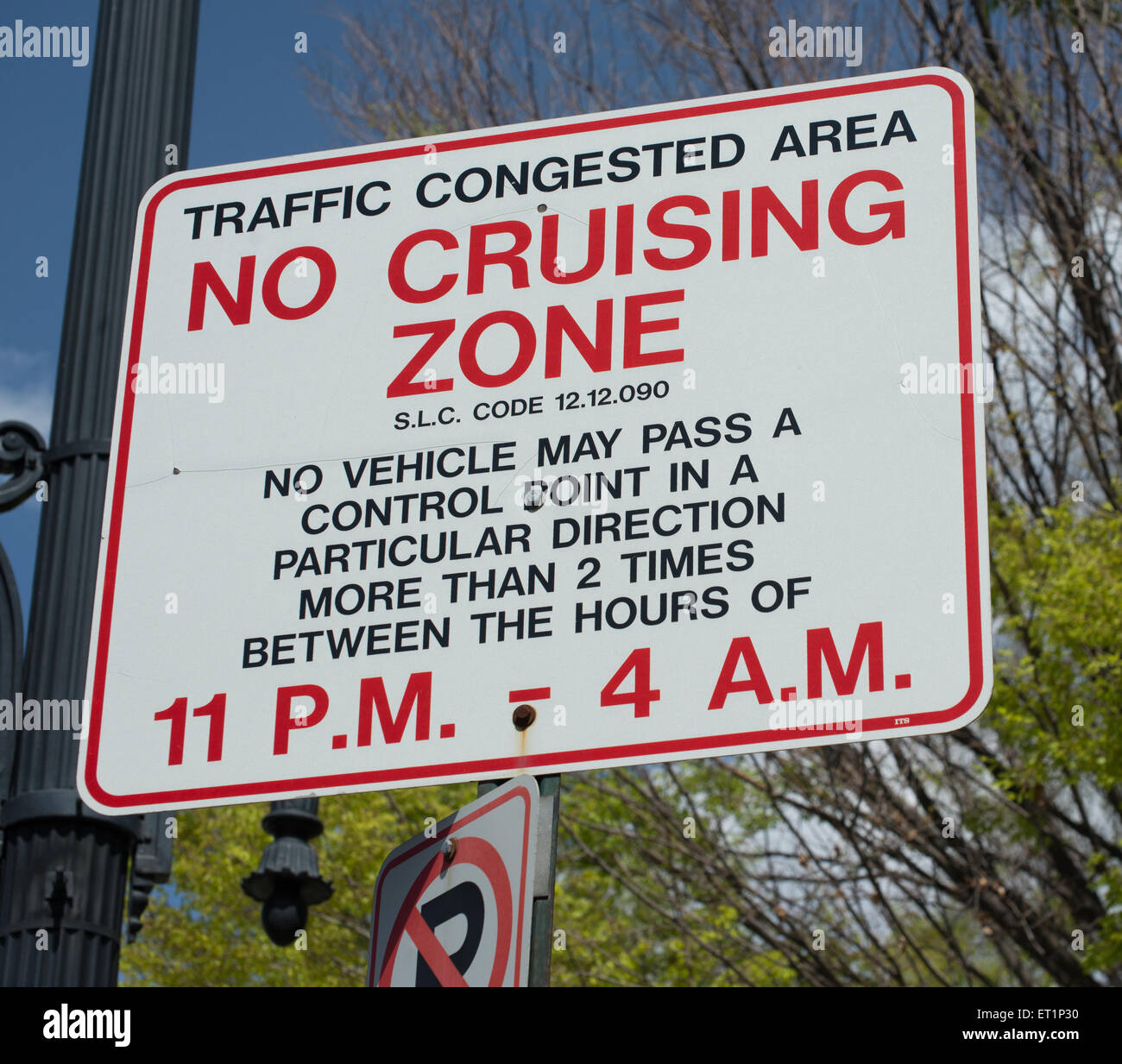 Kein Cruising Zone Zeichen - Salt Innenstadt von Lake City - Utah Stockfoto