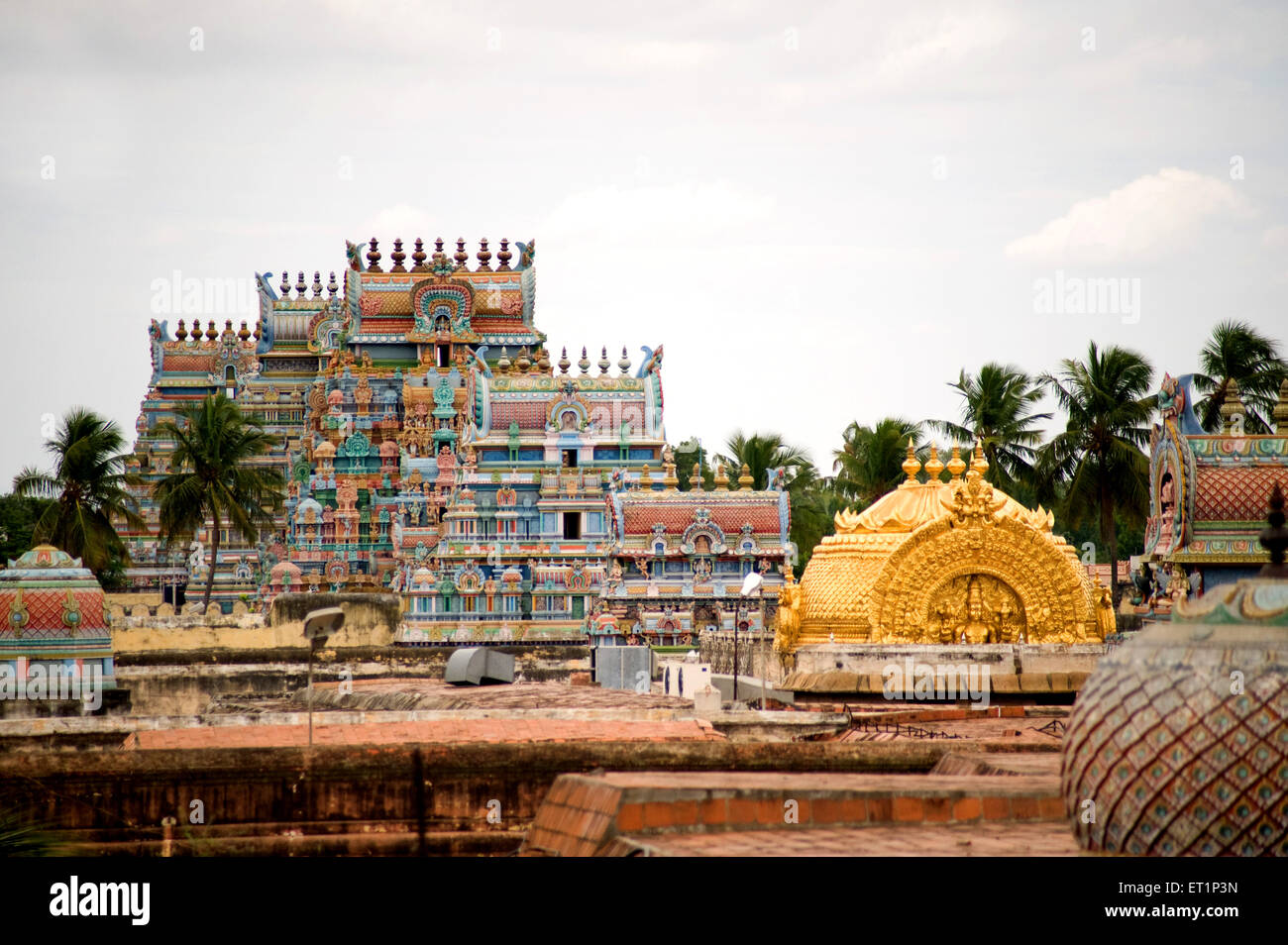 Goldene Pranav Aakriti Vimana Sri Ranganathaswamy Tempel; in der Nähe von Tiruchirappalli Srirangam; Tamil Nadu; Indien Stockfoto