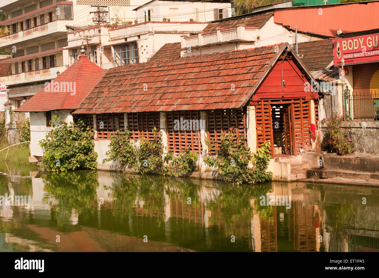 Häuser in der Nähe von Sree Padmanabhaswamy Tempel; Trivandrum; Thiruvananthapuram; Kerala; Indien; Asien Stockfoto