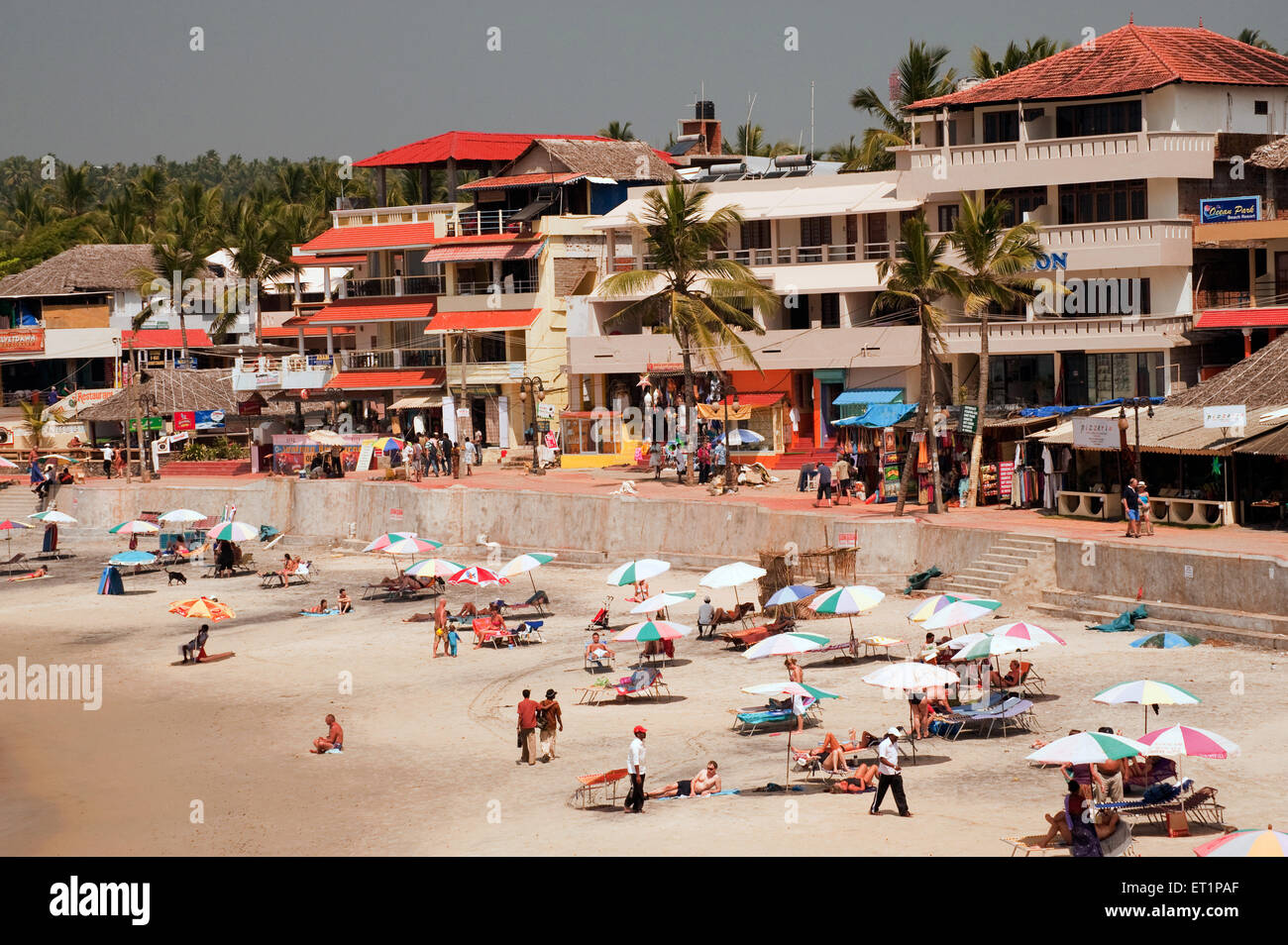 Strandhotels; Kovalam Beach; Trivandrum; Thiruvananthapuram; Kerala; Indien; Asien Stockfoto