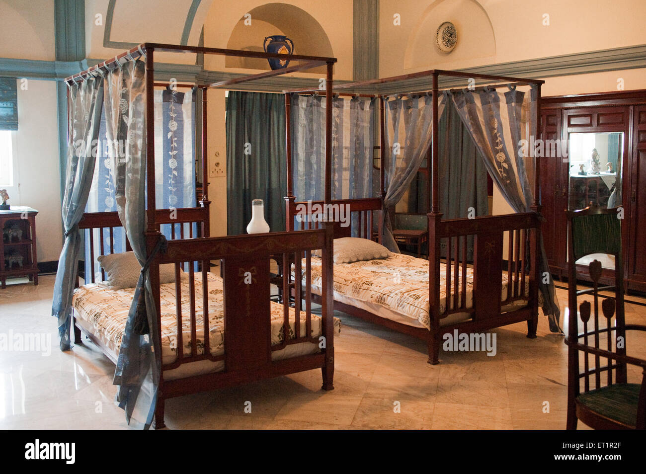 Schlafzimmer im Jaivilas Palast Scindia Museum; Gwalior; Madhya Pradesh; Indien Stockfoto