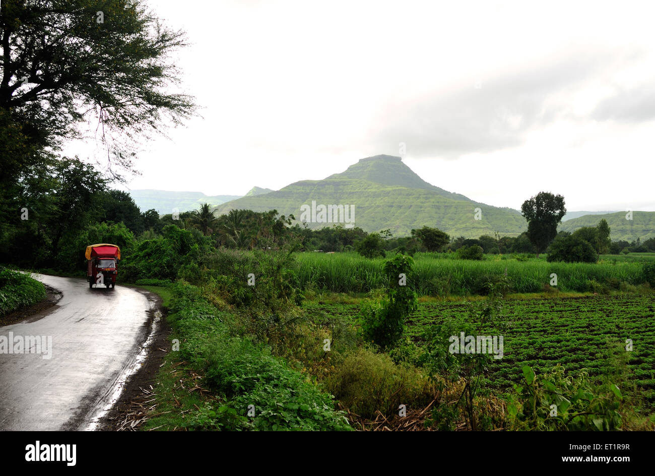 Pandavgad Fort Berg grüne Felder Wai Satara Maharashtra Indien Asien Stockfoto