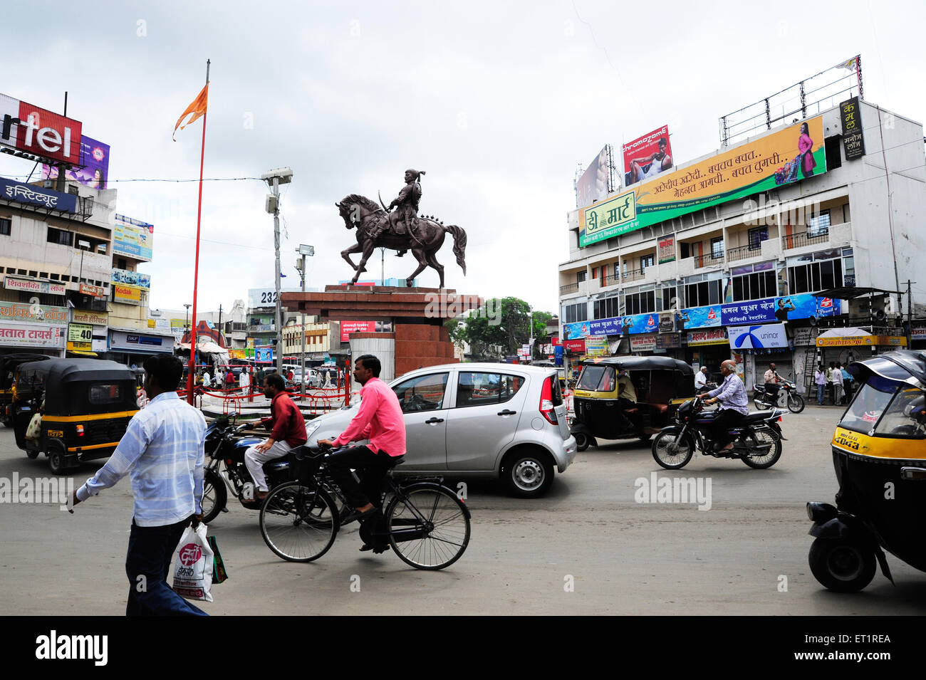 Panjarpola Kreuzung und Statue von Shivaji Maharaj; Solapur; Maharashtra; Indien Stockfoto