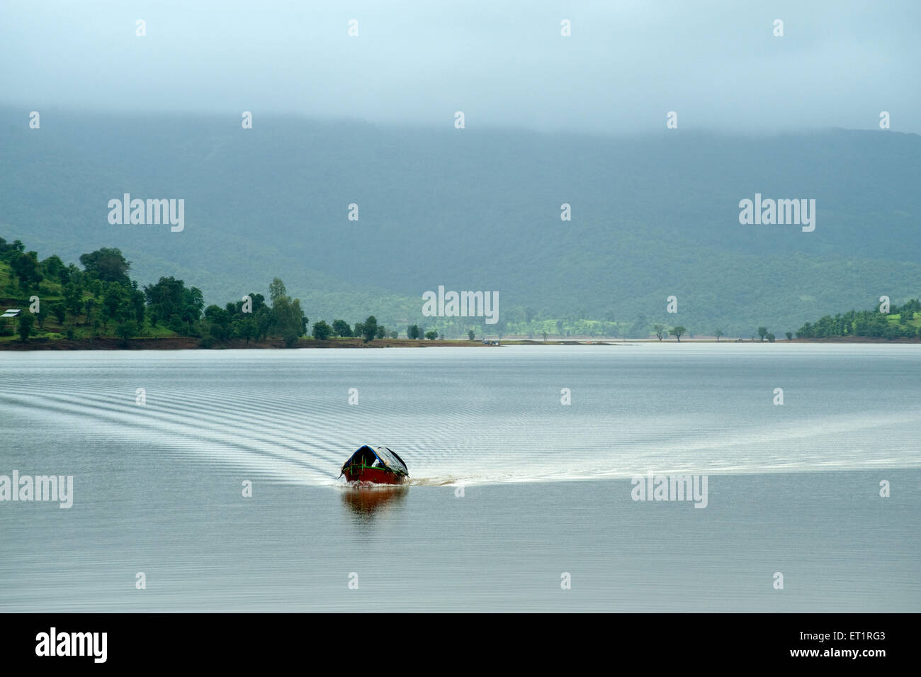 Bootfahren im Kaas Lake; Kaas Talav; Kaas Plateau; Bamnoli; Satara; Maharashtra; Indien Stockfoto