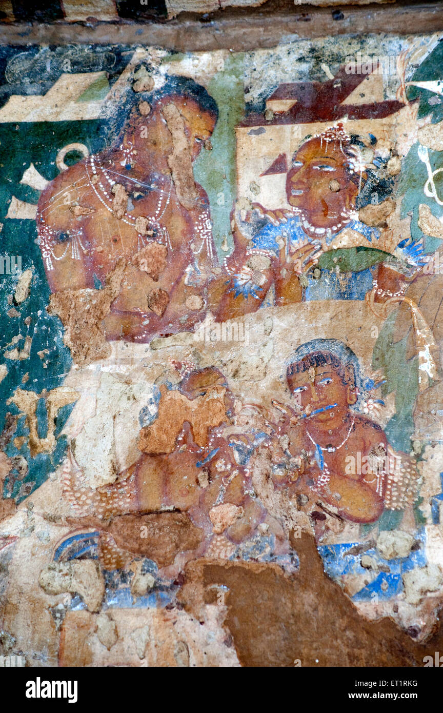 Wandmalereien in Ajanta Höhlen; Aurangabad; Maharashtra; Indien Stockfoto