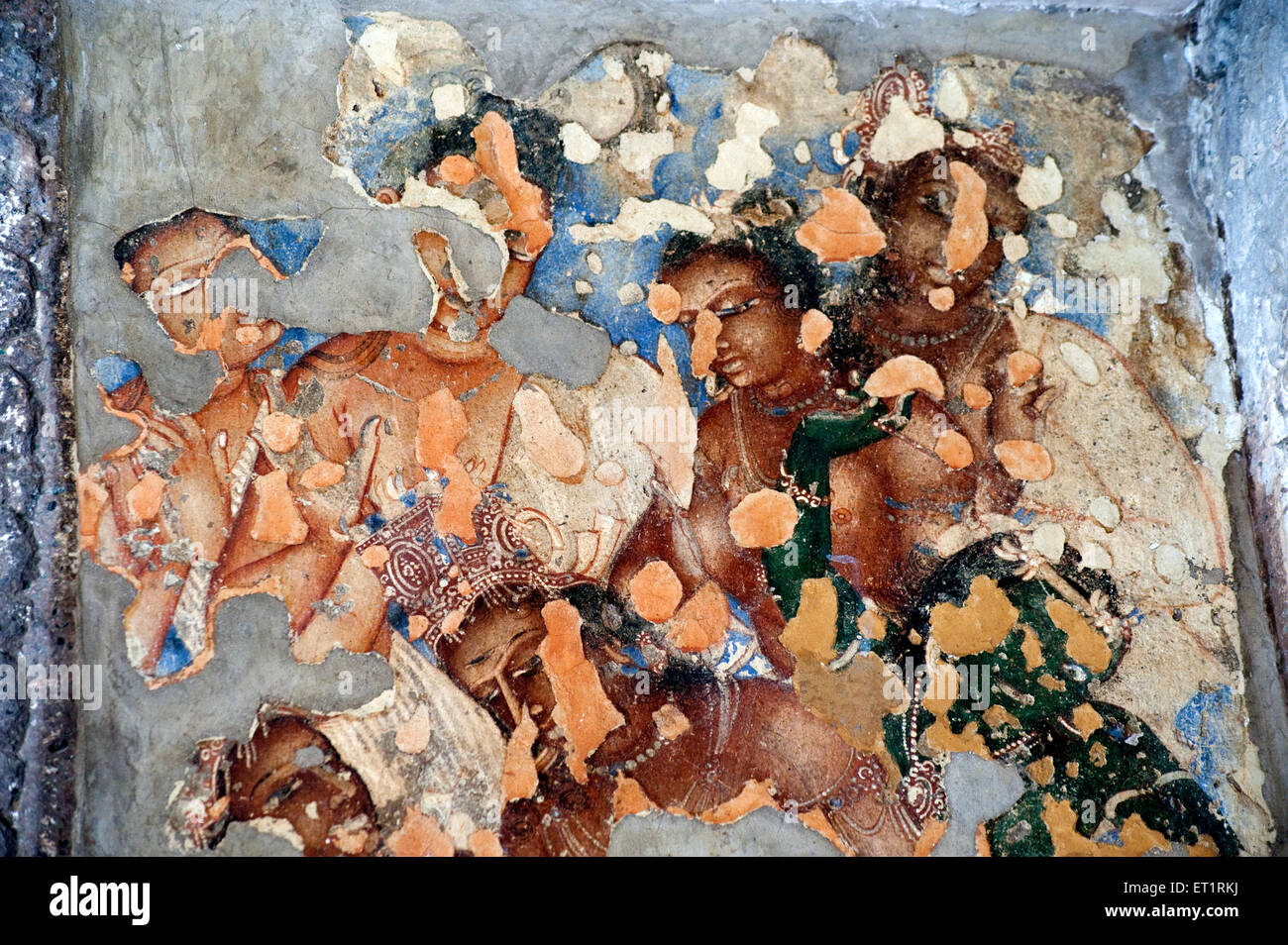 Wandmalereien in Ajanta Höhlen; Aurangabad; Maharashtra; Indien Stockfoto