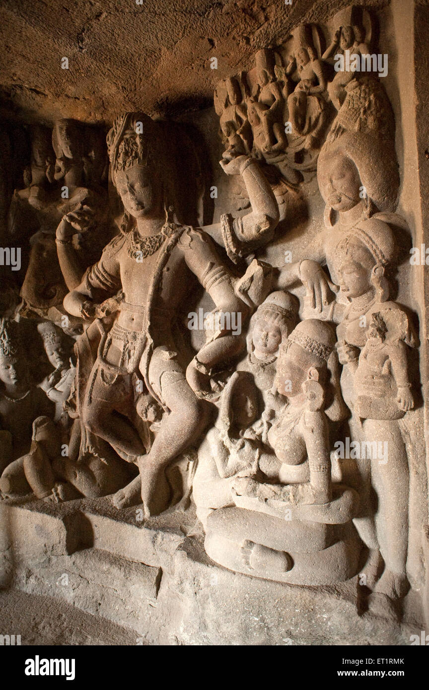 Shiva Tandav Nritya bei Ellora Höhle als Ramesvara bekannt; Aurangabad; Maharashtra; Indien Stockfoto