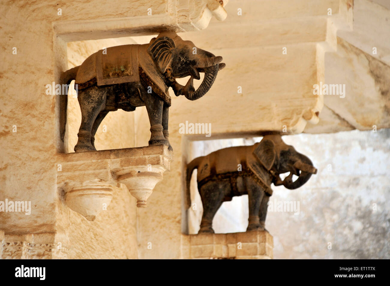 Elefanten-Statue in Chhatra Mahal in Bundi Palast Rajasthan Indien Asien Stockfoto