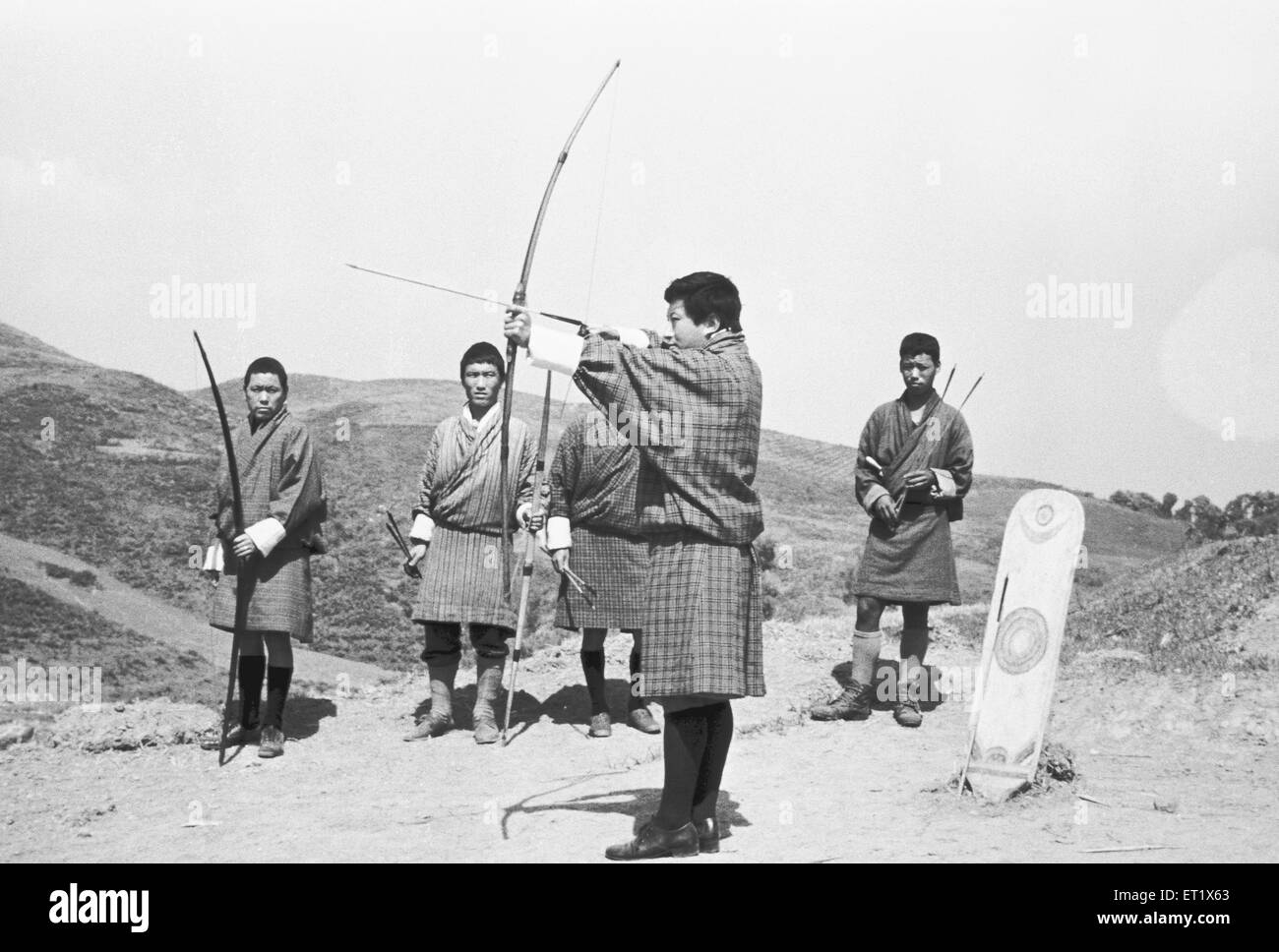 Bogenschießen der Nationalsport Bhutans; Thimpu, Bhutan Stockfoto