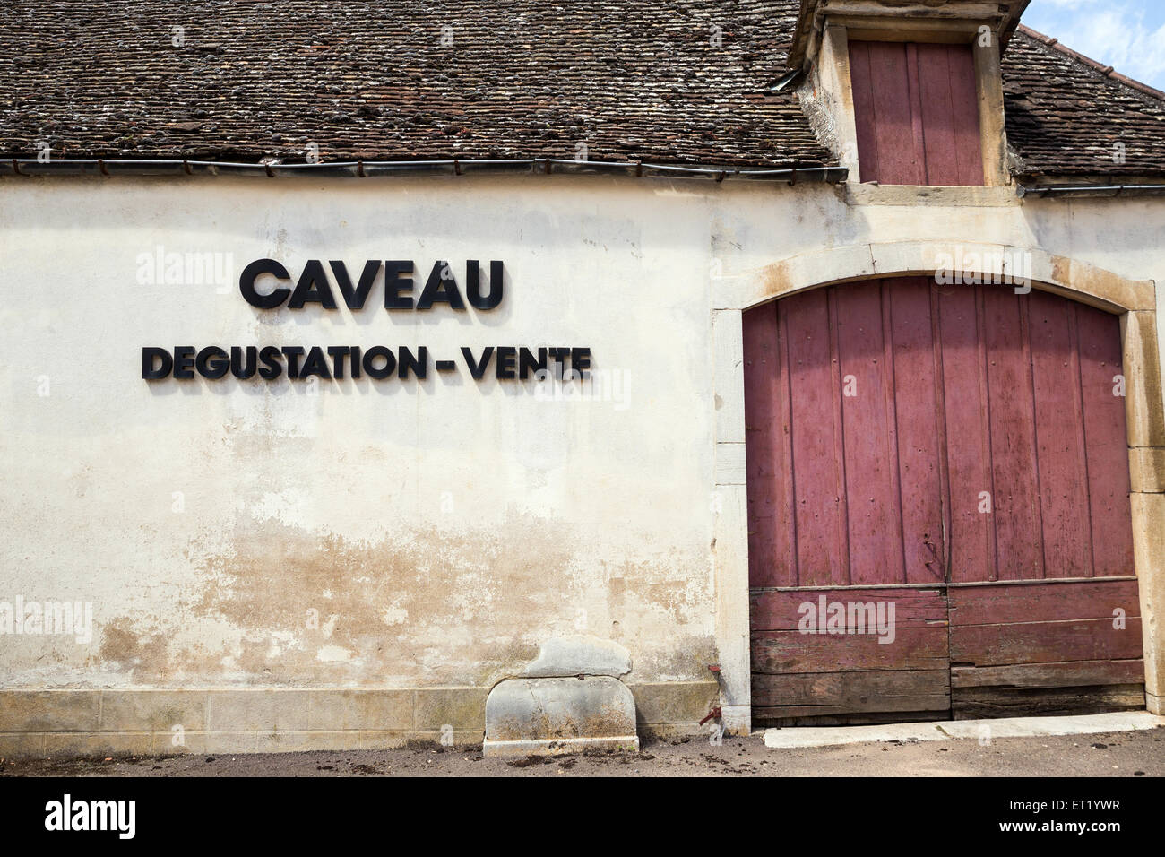 Pommard Dorf Weinprobe Willkommensschild, Burgund, Frankreich Stockfoto