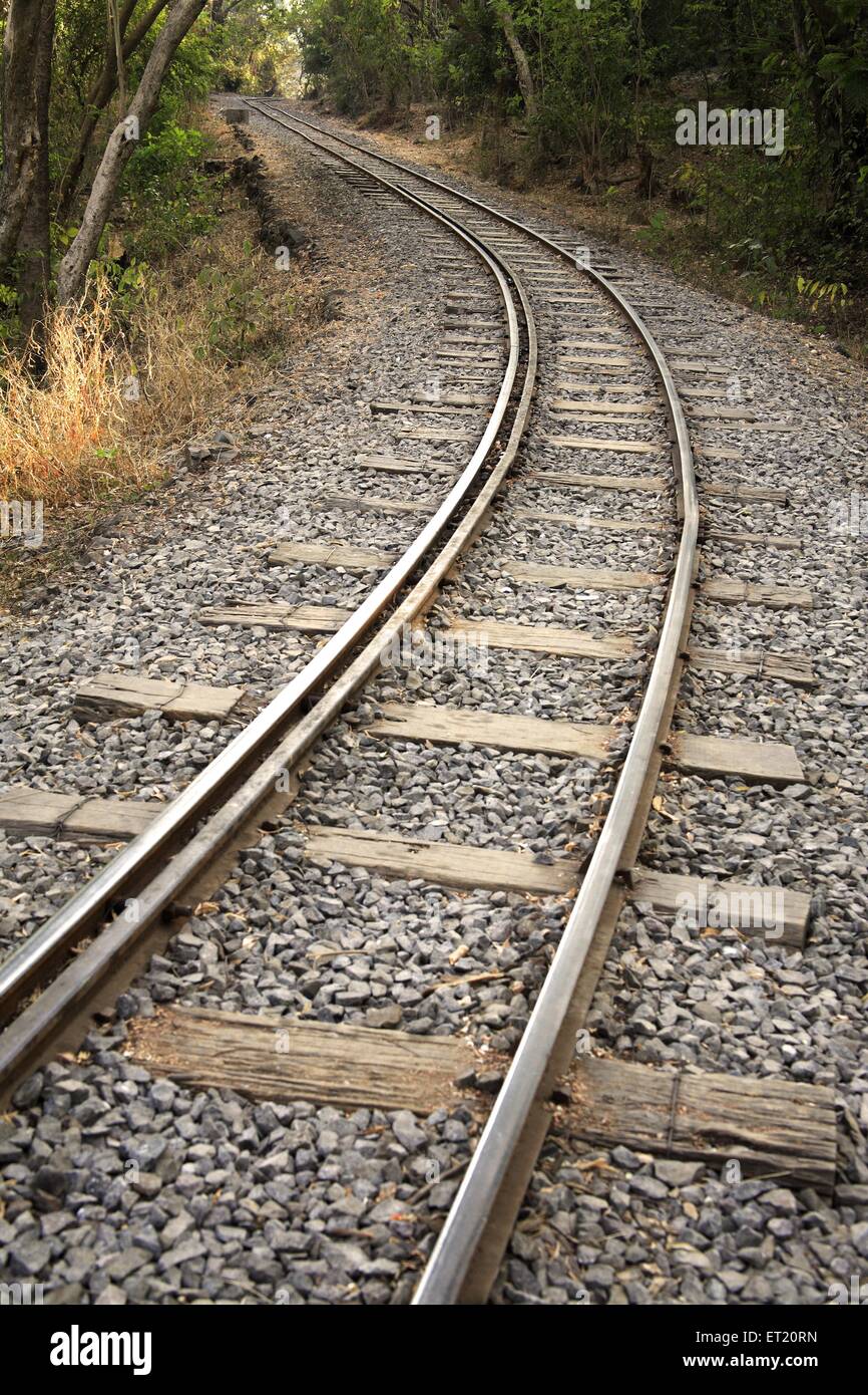 Eisenbahnstrecke; Sanjay Gandhi National Park; Borivali; Bombay; Mumbai; Maharashtra; Indien; Asien; Asiatisch; Indisch Stockfoto