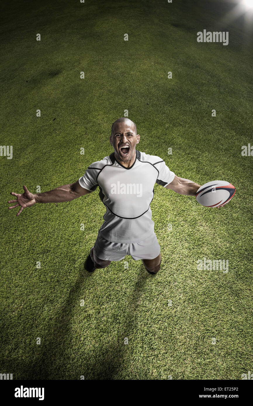 Glatze männliche Rugbyspieler Stockfoto