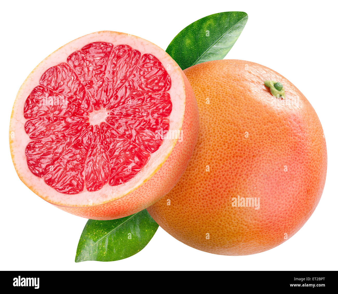 Reife Grapefruit und die Hälfte der Grapefruit. Datei enthält Beschneidungspfade. Stockfoto