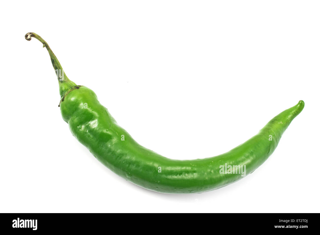 Grüne Chilischote, isoliert auf weiss Stockfoto