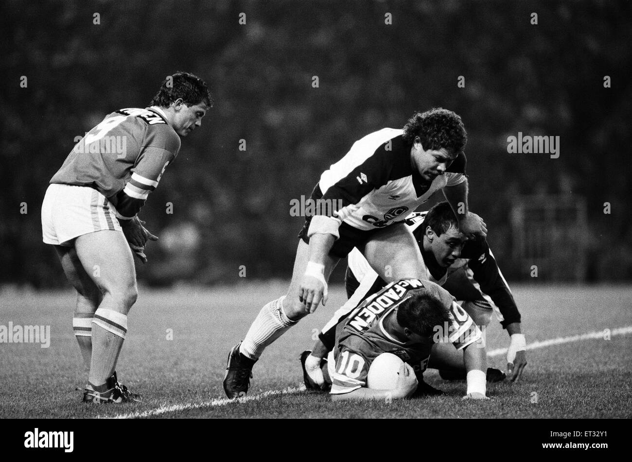 1989 World Cup Challenge (auch bekannt als die Fosters World Cup Challenge) die erste offizielle World Cup Challenge match.  Widnes statt 30 18 Canberra Raiders im Old Trafford, Manchester. 4. Oktober 1989. Stockfoto