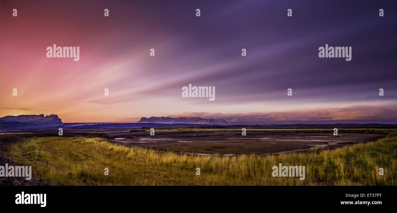 Sonnenuntergang über Skeidararsandur Sander Ebenen, Island Stockfoto
