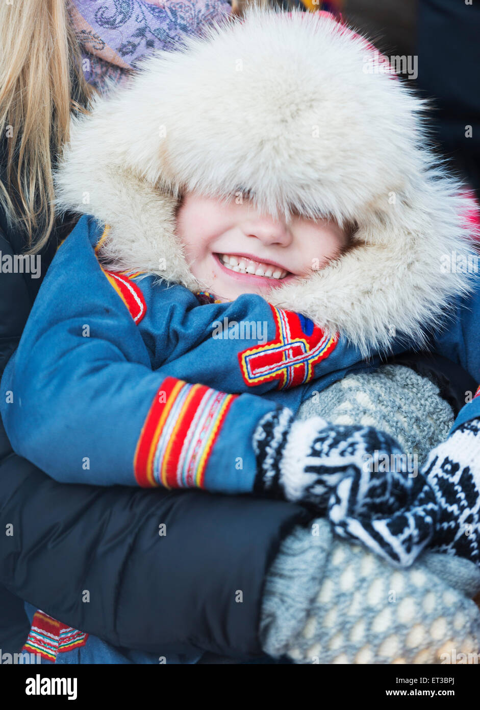 Arctic Circle, Lappland, Skandinavien, Schweden, Jokkmokk, Menschen Sami beim winterfest Stockfoto