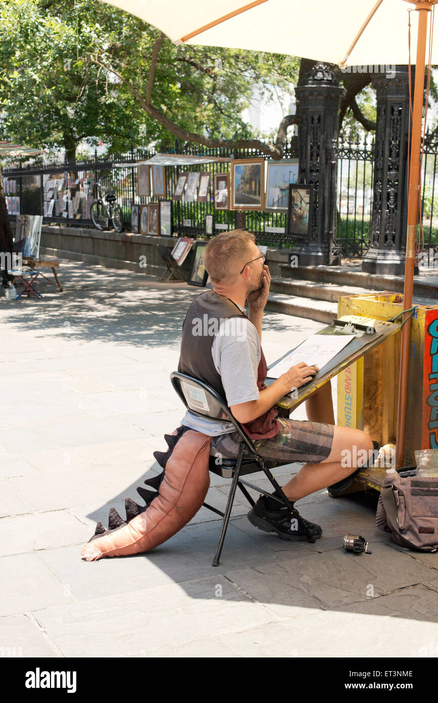 Ein Holzkohle Künstler im Stadtpark von french Quarter von New Orleans louisiana Stockfoto