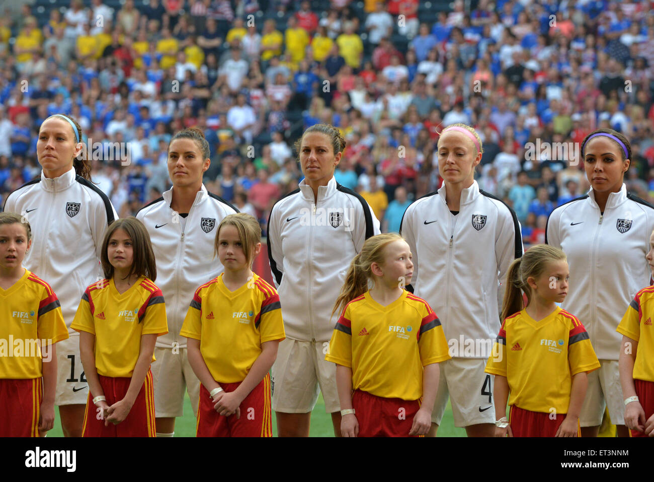 USA Frauen Nationalmannschaft vor dem Spiel bei der FIFA Frauen Welt Cup Kanada 2015 Gruppe D-match zwischen USA und Australien Stockfoto