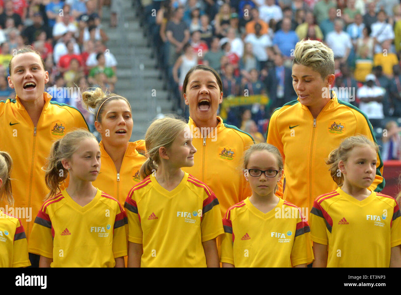 Australien-Frauen-Team vor dem Spiel bei der FIFA Frauen Welt Cup Kanada 2015 Gruppe D-match zwischen USA und Australien Stockfoto