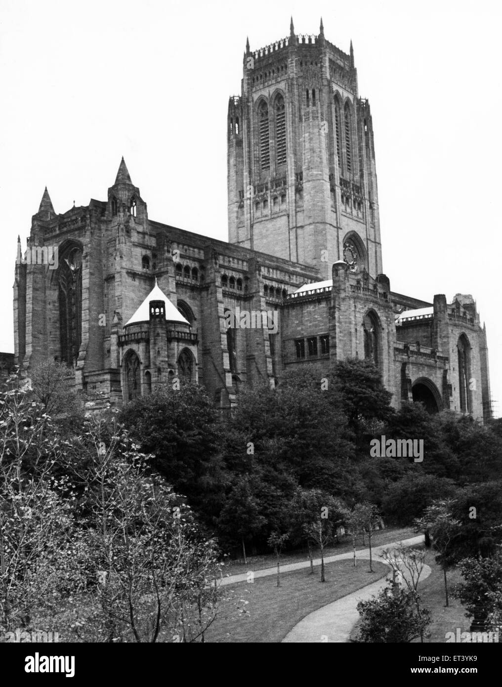 Liverpool Kathedrale, die Kirche England Kathedrale der Diözese von Liverpool, auf Str. Jamess Mount in Liverpool gebaut und ist der Sitz des Bischofs von Liverpool, 1978 fertiggestellt. Merseyside. Ca. 1975. Stockfoto