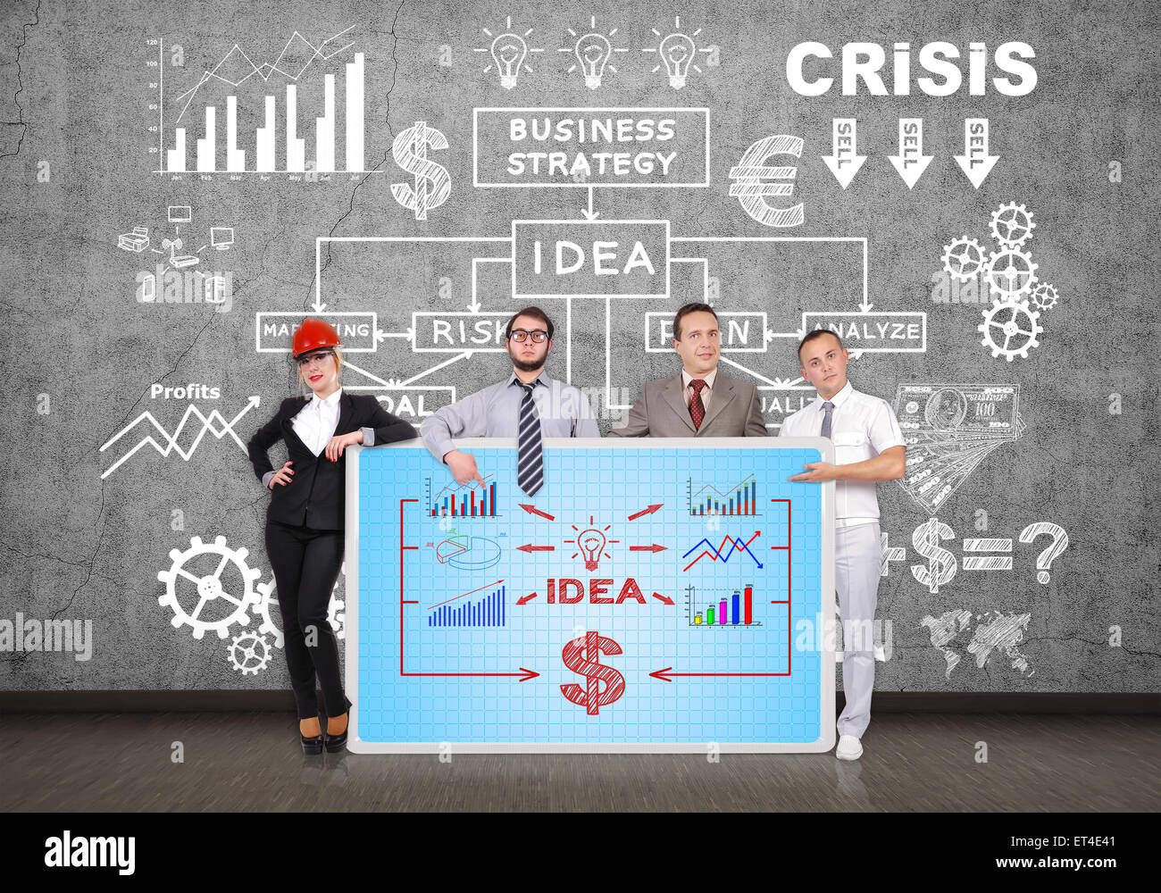 Geschäftsleute, die mit Plasma-Panel mit Idee Konzept Stockfoto