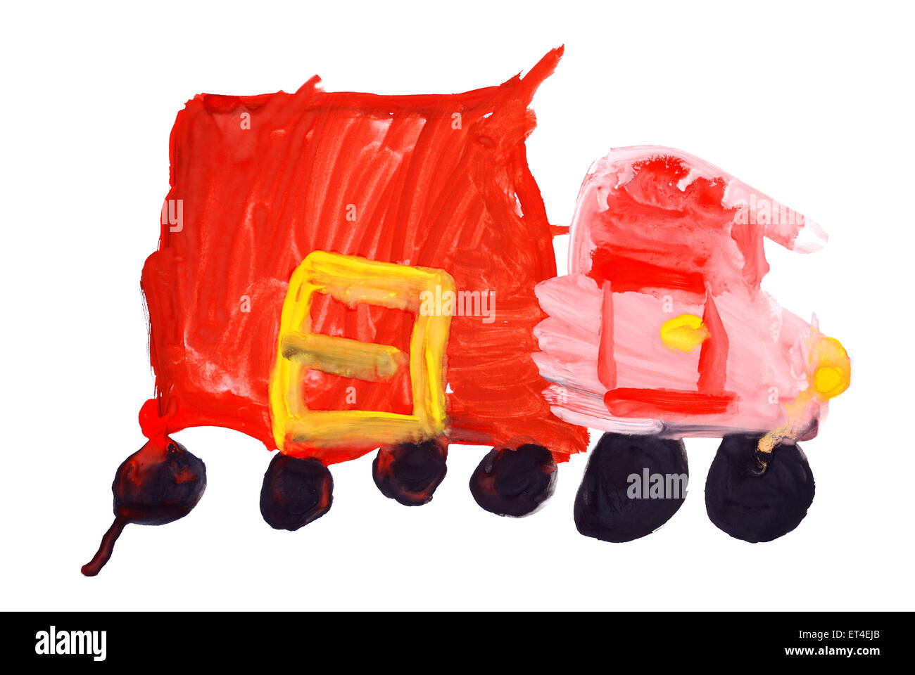 Kinder Zeichnung Farbe Wasserfarben auf Papier. Rote LKW Stockfoto