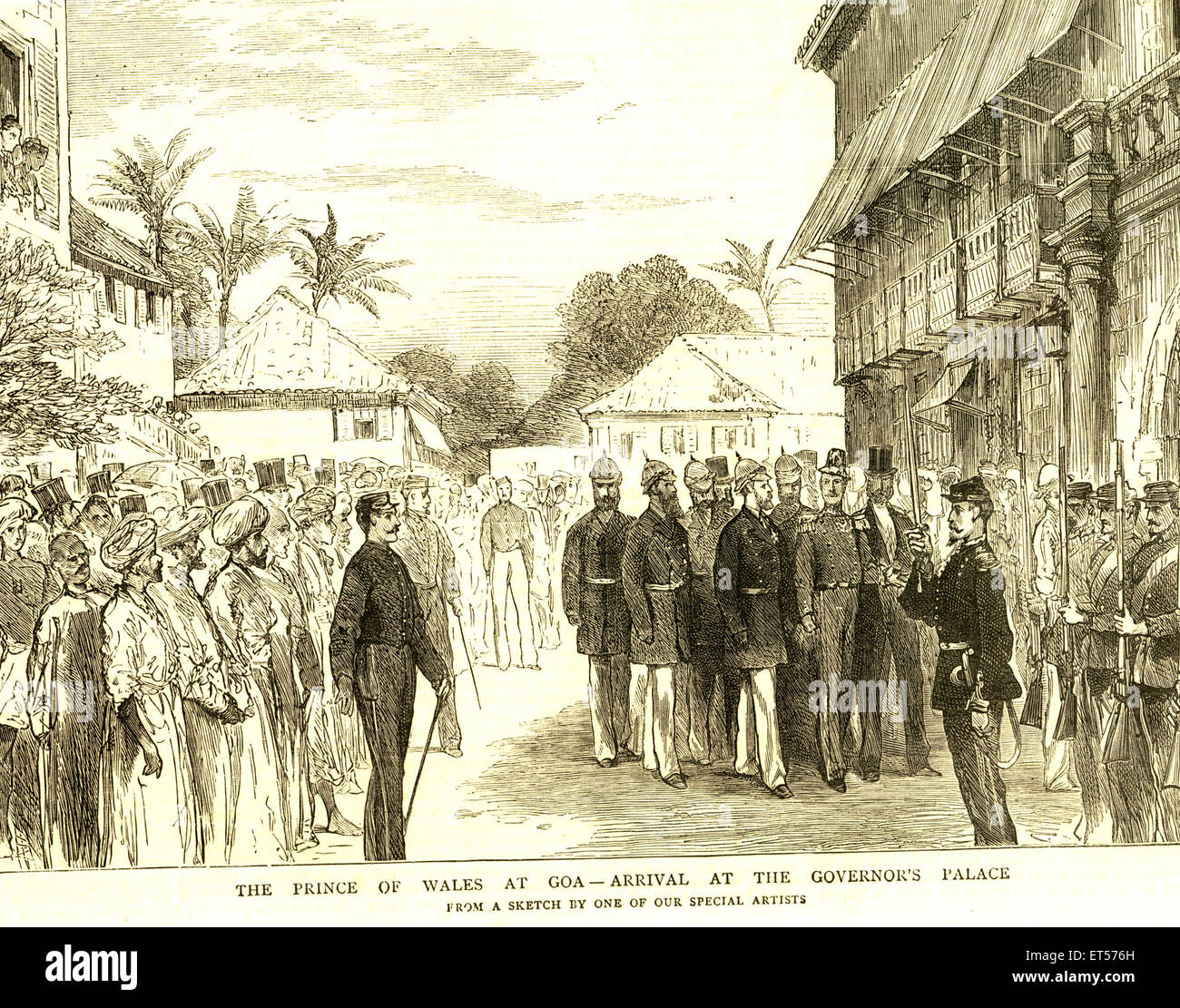 Der Prinz von Wales bei Goa; die grafische 1. Januar 1876; Ankunft am Palast des Gouverneurs; Indien Stockfoto